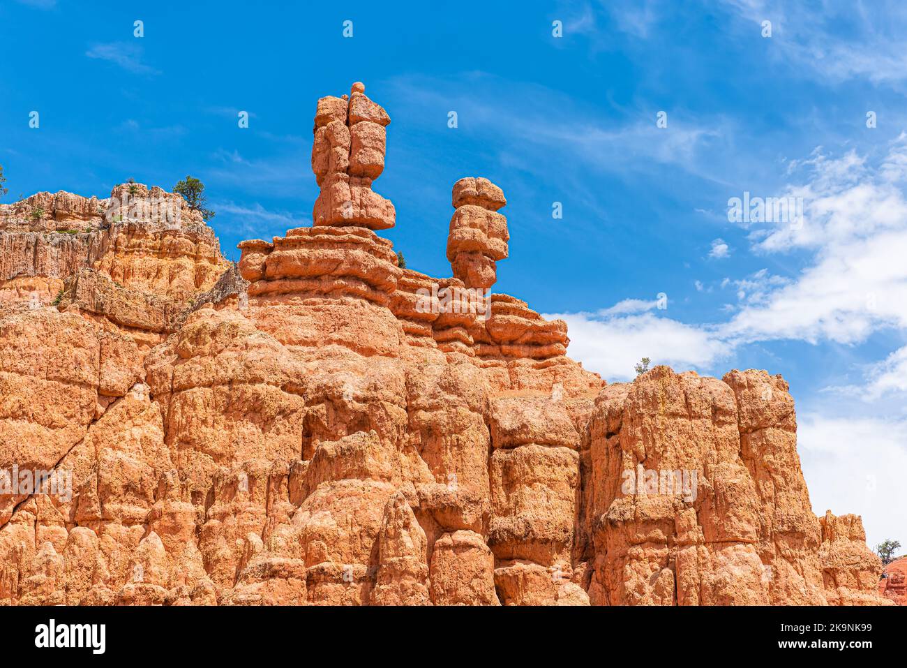 Hoodoos orange rock sandstone formations at Bryce Canyon National Park in Utah Queens Garden Navajo Loop trail Stock Photo
