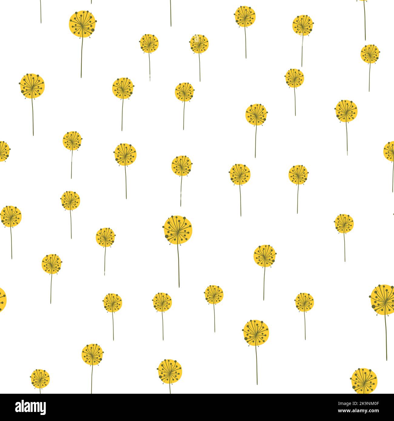 Seamless pattern with dandelion flowers. Minimalists modern style background. Stock Vector