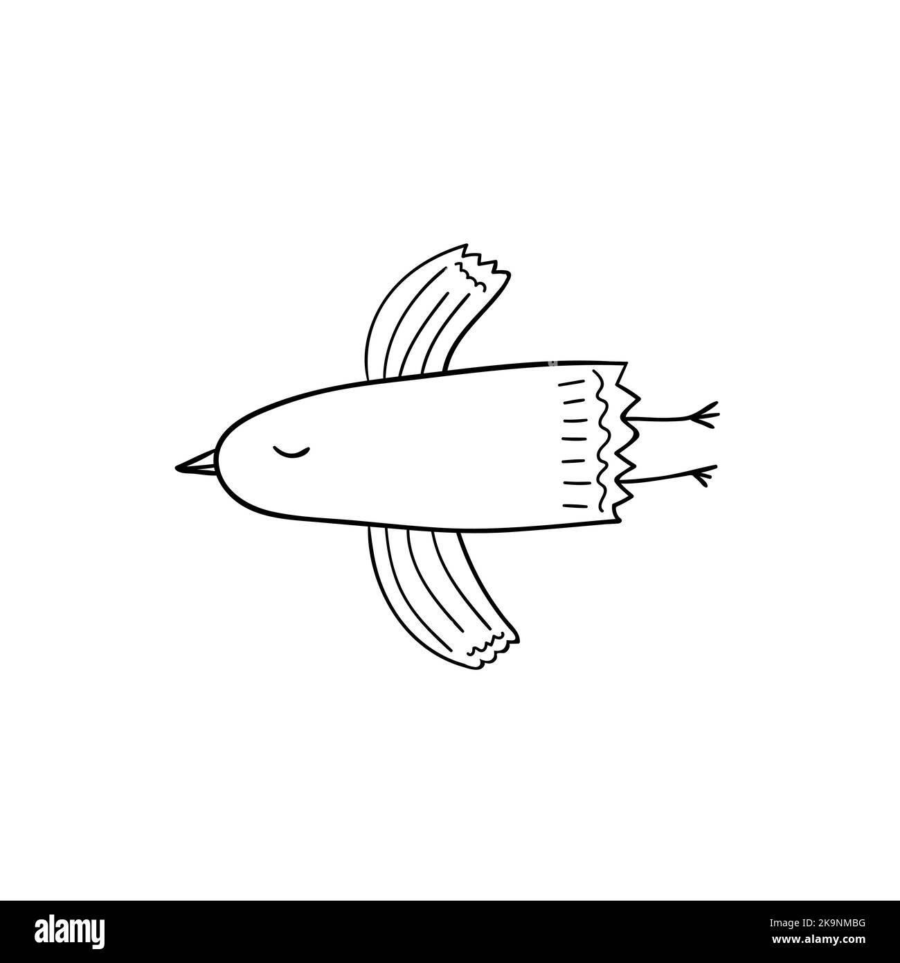 Funny vector illustration of flying bird. Coloring book element. Stock Vector