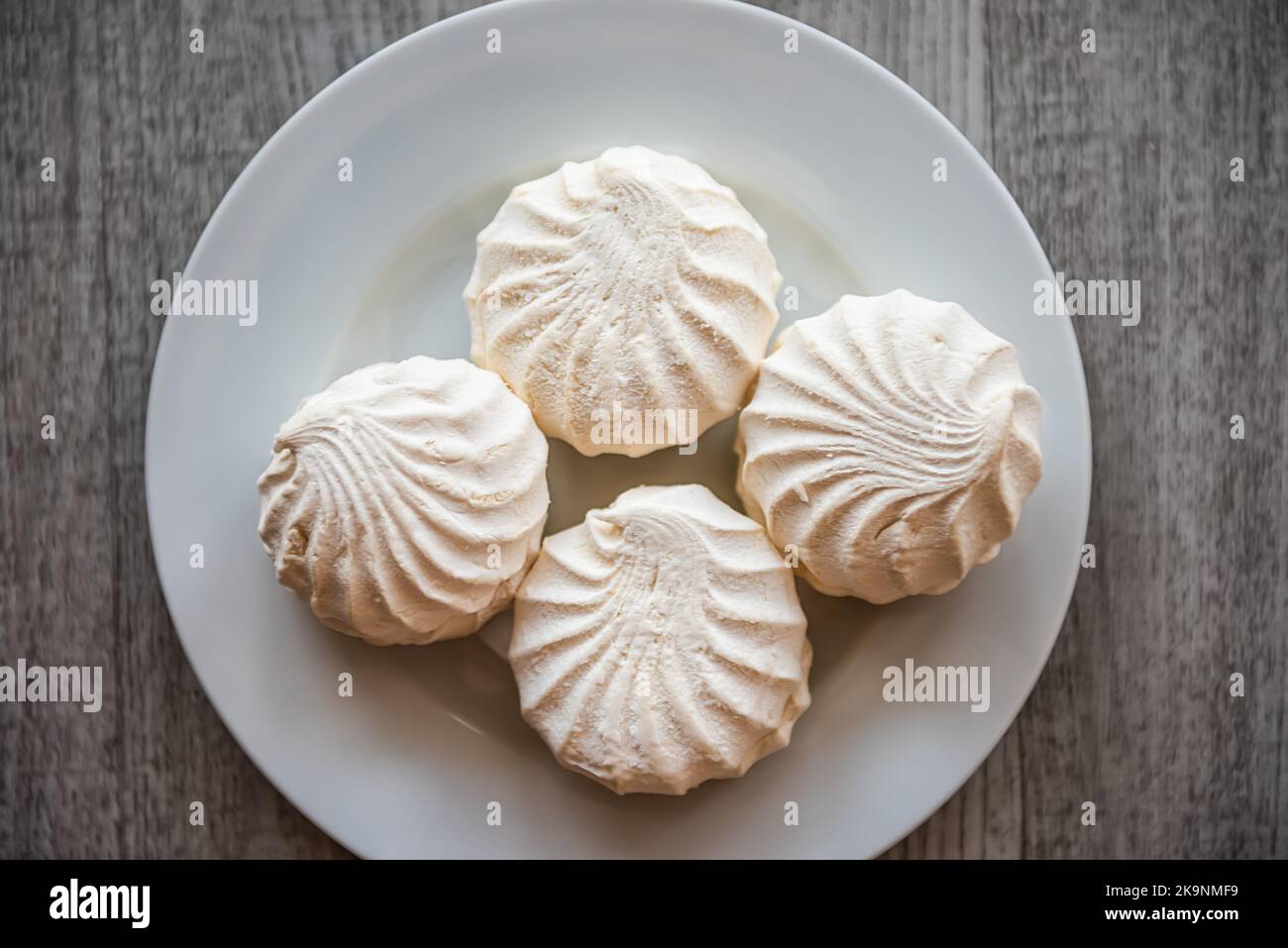 Closeup of vanilla and plain marshmallows Zephyr, zefir storebought