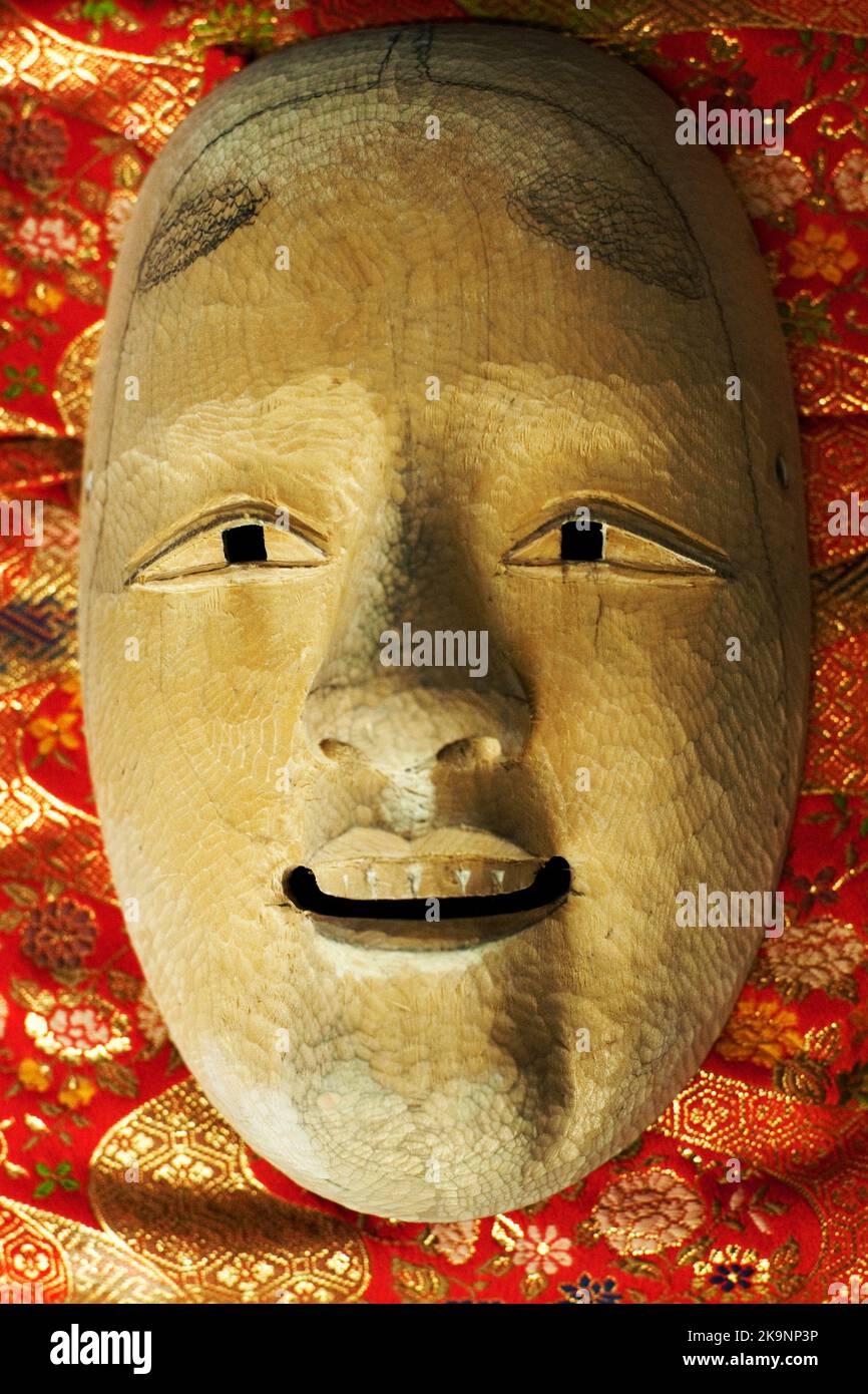 Example mask in late stages of carving Kojima Oun Stock Photo Alamy