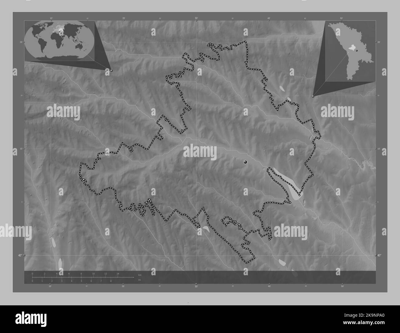 Straseni, district of Moldova. Grayscale elevation map with lakes and ...