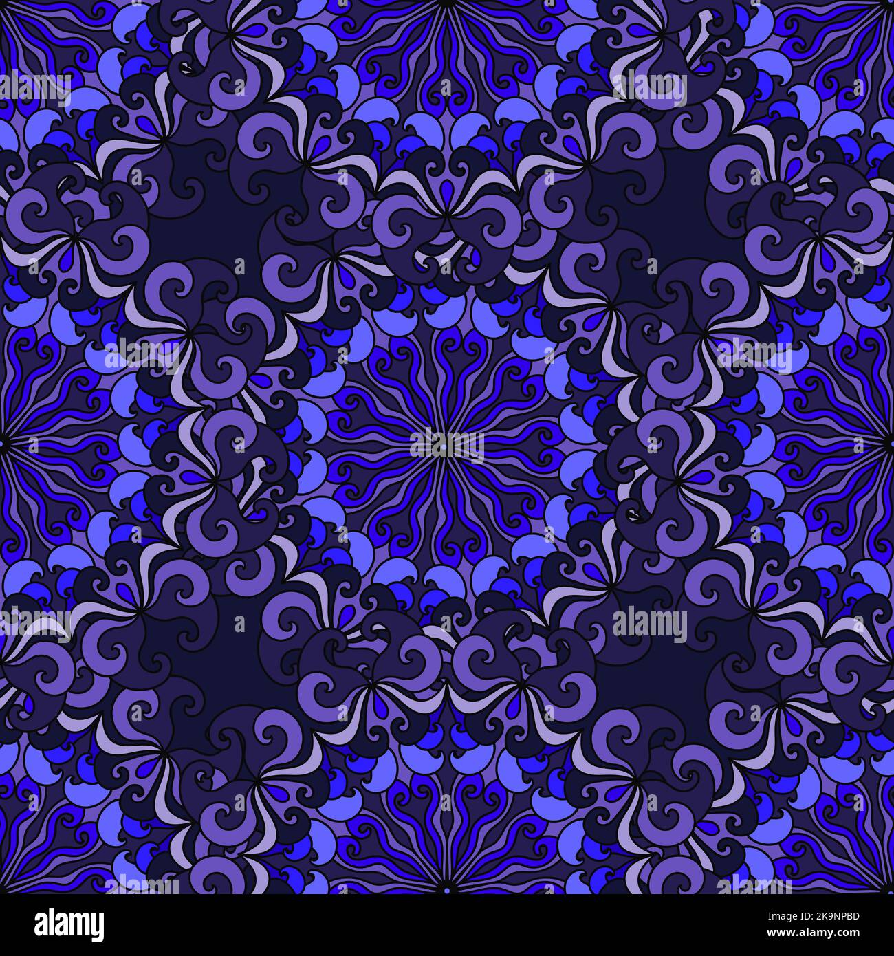 Seamless decorative pattern of mandala shapes. Bright background. Stock Vector