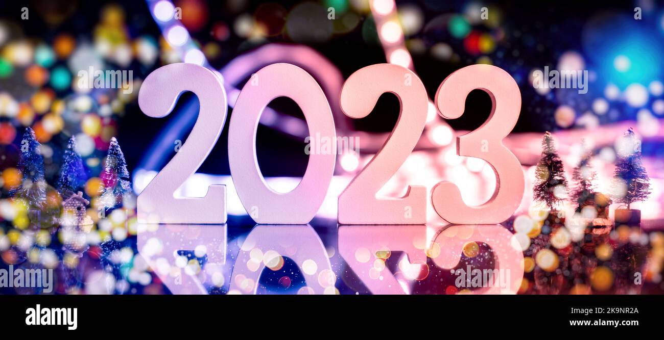 New Year's Eve 2023 Celebration Background. Happy New Year 2023. Stock Photo