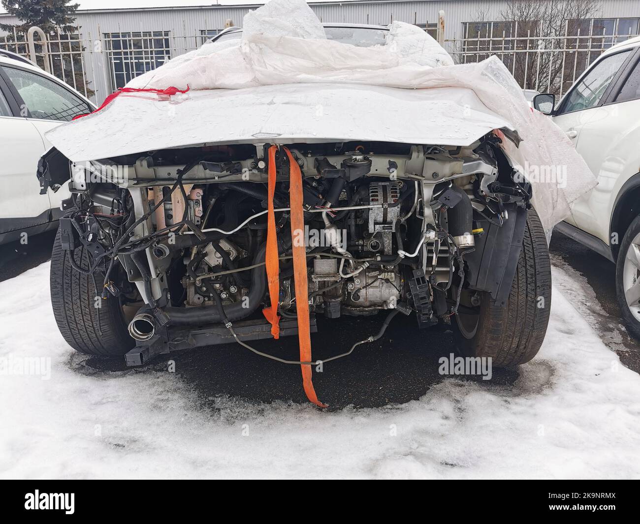 car has dented rear bumper damaged after accident Stock Photo Alamy