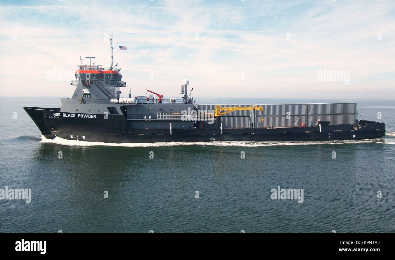 USNS Black Powder (T-AGSE-1) is a Black Powder-class submarine support vessel U.S. Navy Stock Photo