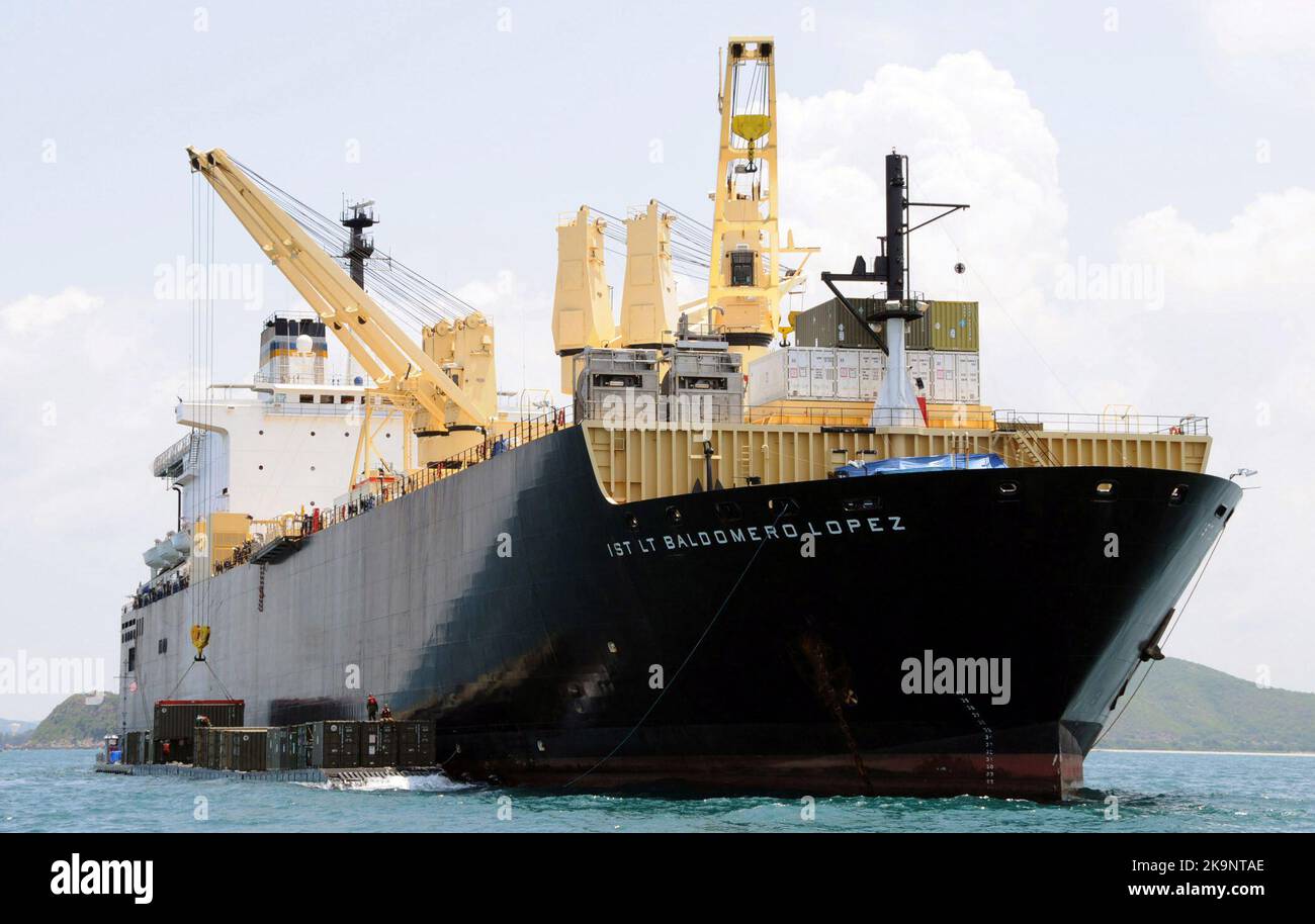 Military Sealift Command Marine Corps container roll-on/roll-off ship USNS 1st Lt. Baldomero Lopez Stock Photo