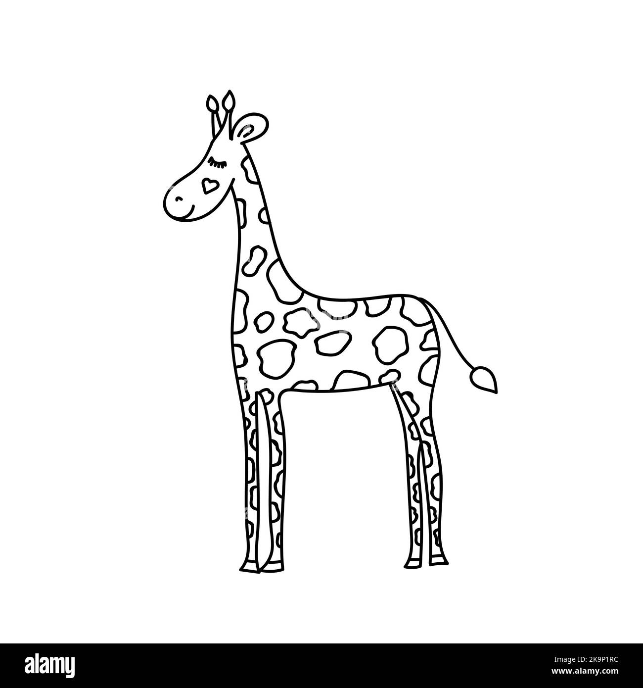 Vector illustration of funny cartoon style giraffe. Coloring book element Stock Vector