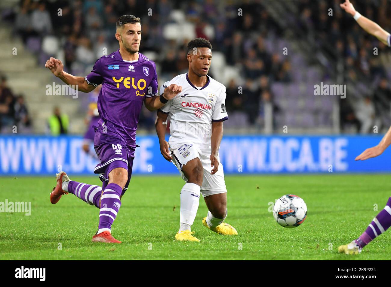 Beerschot's Apostolos Konstantopoulos and RSCA Futures' Duranville pictured in action during a soccer match between K. Beerschot V.A. and RSCA Futures, Saturday 29 October 2022 in Antwerp, on day 11 of the 2022-2023 'Challenger Pro League' first division of the Belgian championship. BELGA PHOTO JILL DELSAUX Credit: Belga News Agency/Alamy Live News Stock Photo