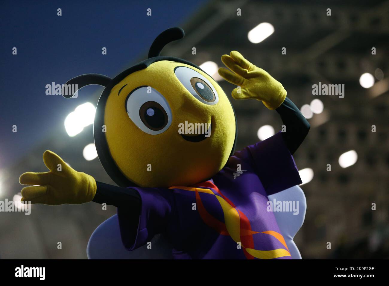 Newcastle, UK. 10th Sep, 2022. The RLWC mascot, RugBee is pictured during The 2021 Rugby League World Cup Pool B match between Fiji and Scotland at Kingston Park, Newcastle on Saturday 29th October 2022. (Credit: Chris Lishman | MI News) Credit: MI News & Sport /Alamy Live News Stock Photo