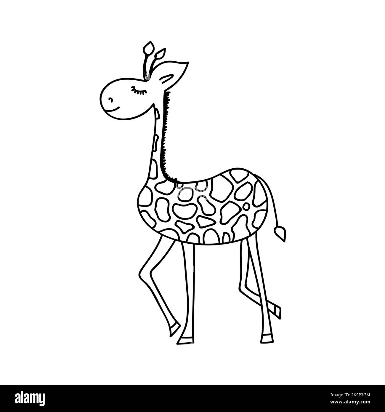 Vector illustration of funny cartoon style giraffe. Coloring book element Stock Vector