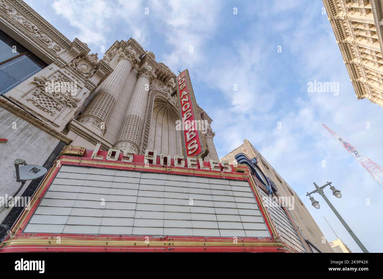 Los Angeles, CA, USA – February 21, 2015: Exterior of the historic Los Angeles Theatre in downtown Los Angeles, CA. Stock Photo
