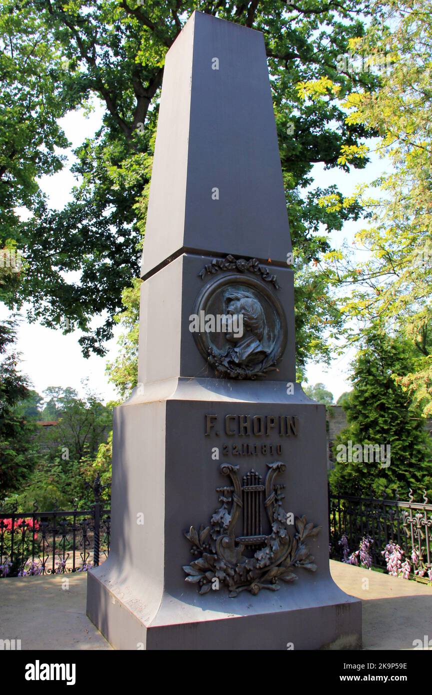 Chopin Monument-obelisk, in the park at the birth place of Frederic Chopin, classical Polish composer, installed in 1894, Zelazowa Wola, Poland Stock Photo