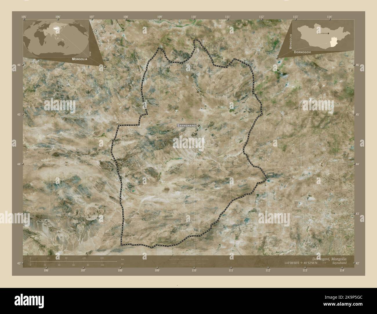 Dornogovi, province of Mongolia. High resolution satellite map ...
