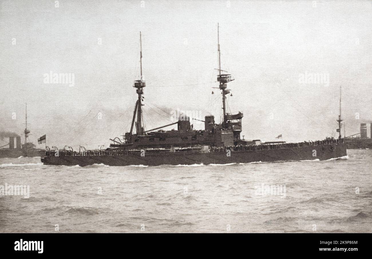The First World War era battleship HMS Agamemnon. Lunched in 1905 and commissioned in 1908, it served in the Royal Navy until it was scrapped in 1927. Stock Photo