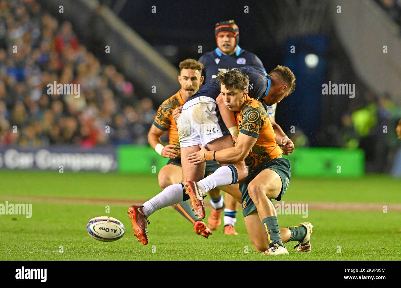 Edinburgh, UK. 29th October 2022.  Ollie Smith of Scotland and Jock Campbell of Australia  during the Autumn Nation Series match at Murrayfield Stadium, Edinburgh. Picture credit should read: Neil Hanna / Sportimage Credit: Sportimage/Alamy Live News Stock Photo