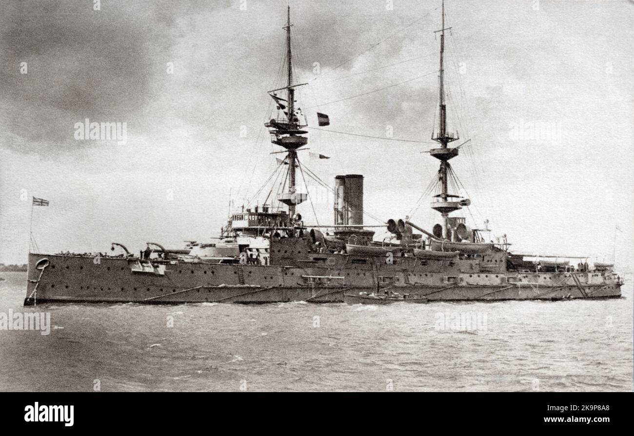 The First World War era battleship HMS Caesar. Lunched in 1896 and commissioned in 1898, it served in the Royal Navy until it was scrapped in 1921. Stock Photo