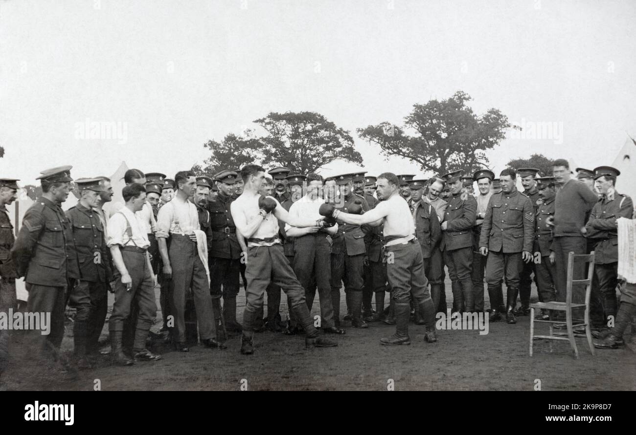 An army boxing match to entertain the troops during the First World War. Stock Photo