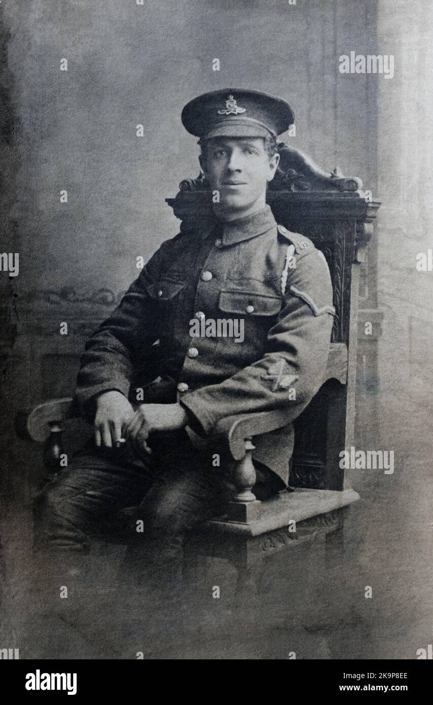 A First World War era picture of a signaller in the Royal Field Artillery. Stock Photo