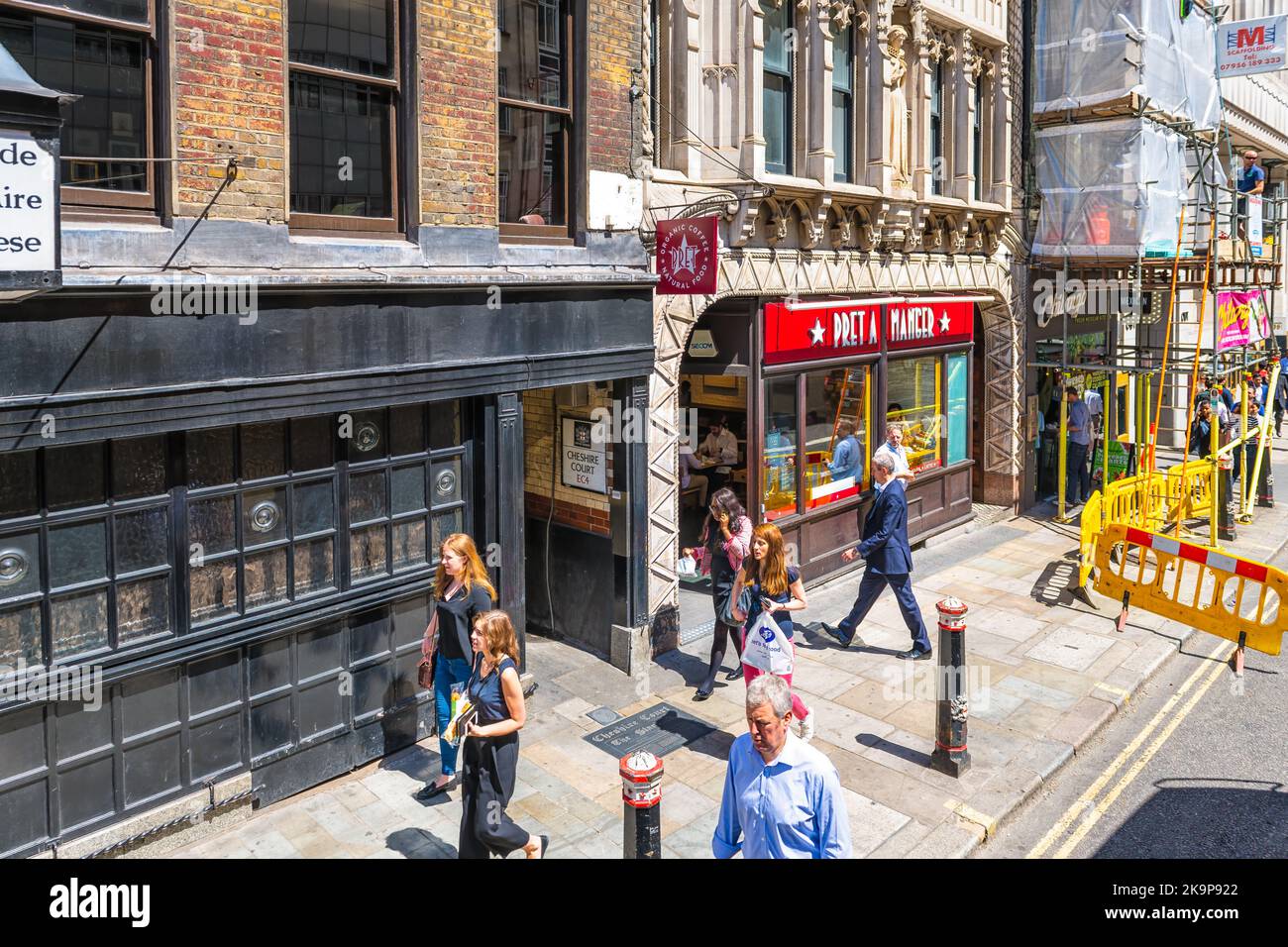 London, United Kingdom - June 22, 2018: Pret a Manger coffee cafe chain store shop restaurant with people walking on City of London Fleet street Stock Photo