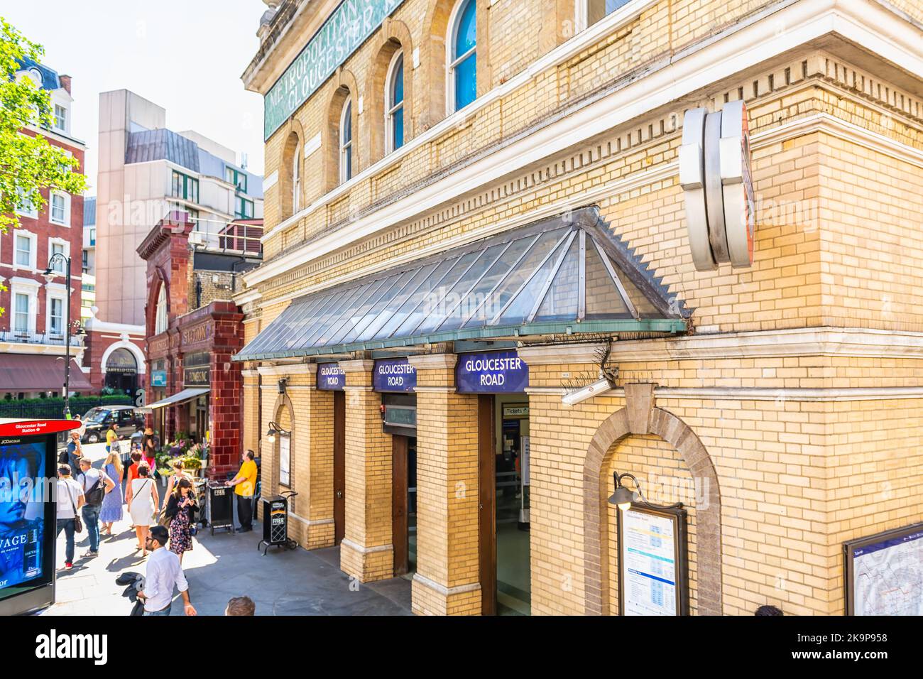London, United Kingdom - June 22, 2018: Neighborhood of south Kensington with Gloucester road station sign during summer day above view Stock Photo