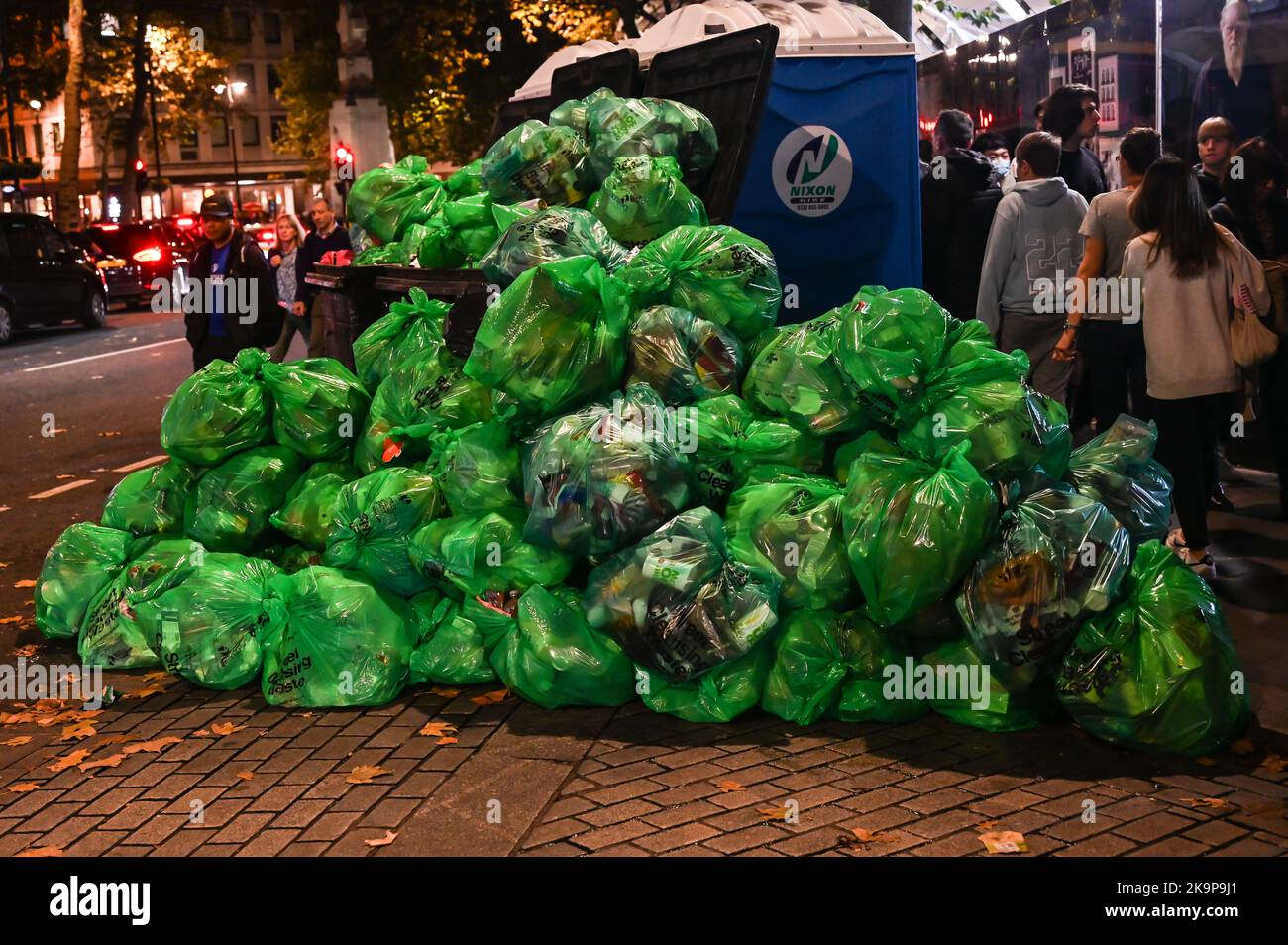 Westend rubbish dumps at Charing Cross road on 29 October 2022, London, UK. Credit: See Li/Picture Capital/Alamy Live News Stock Photo