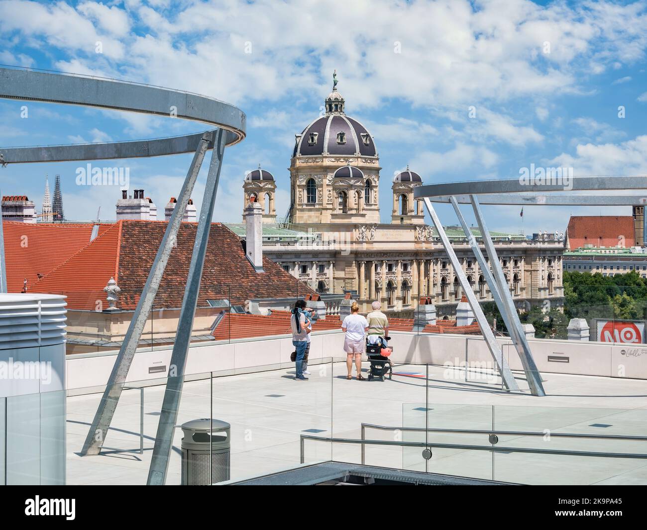 Vienna, Austria - June 2022: View with Museum of Natural History Vienna from the top of MuseumsQuartier, the Center for contemporary art in Vienna Stock Photo