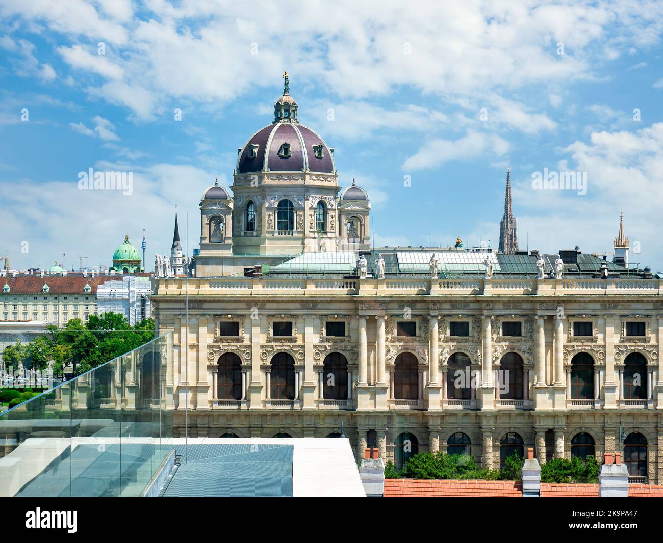 Vienna, Austria - June 2022: View with Museum of Natural History Vienna from the top of MuseumsQuartier, the Center for contemporary art in Vienna Stock Photo