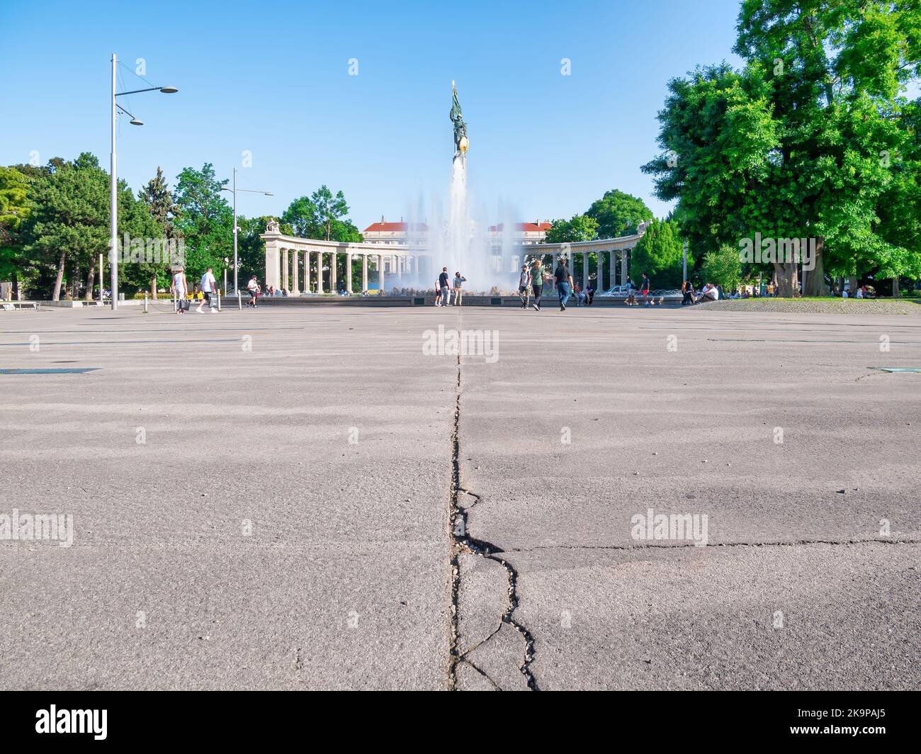 Vienna, Austria - June 2022: The Soviet War Memorial in Vienna (Denkmal zu Ehren der Soldaten der Sowjetarmee Hochstrahlbrunnen) constructed in 1945, Stock Photo