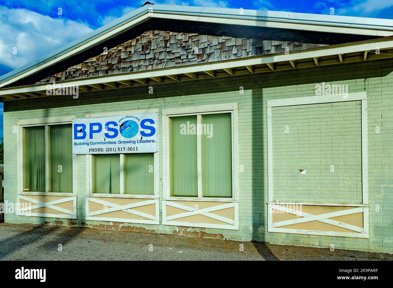 Boat People SOS is pictured, Oct. 24, 2022, in Bayou La Batre, Alabama. Boat People SOS was founded in 1980. Stock Photo