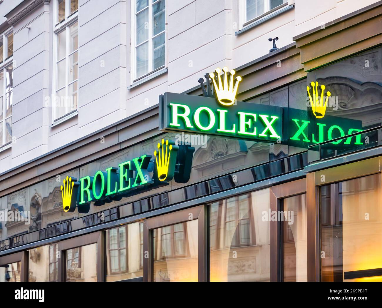 Vienna, Austria June 2022 Louis Vuitton window store logo in Vienna