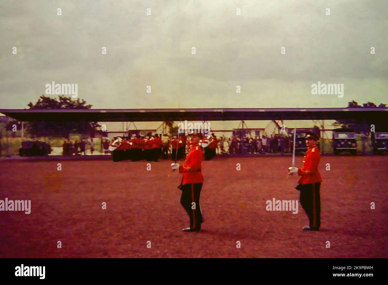 British Army officers carrying swords at an Independence Day event in Accra, Ghana, c. 1959