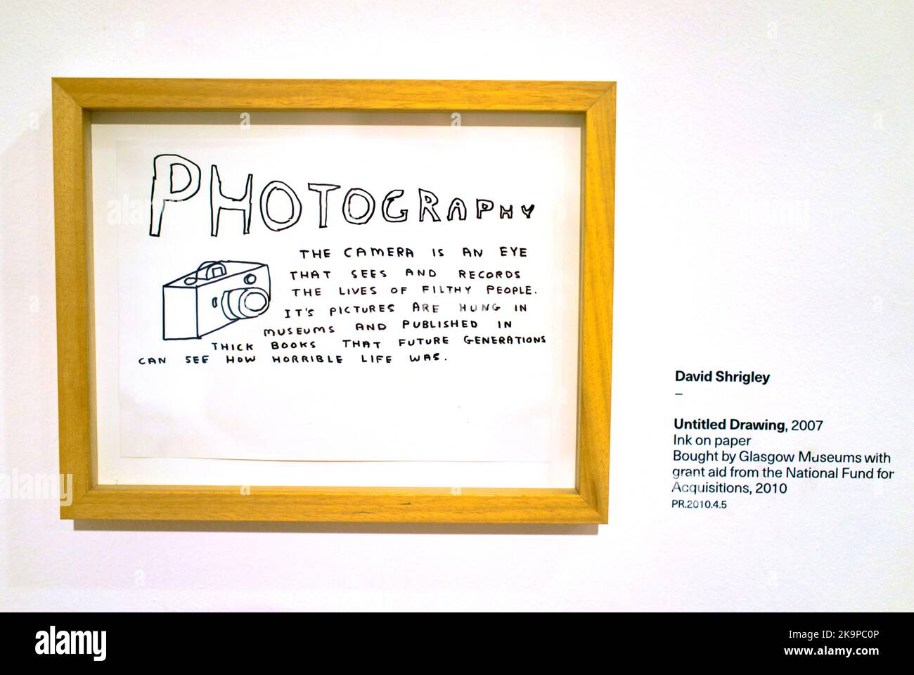 Photography David Shrigley untitled drawing 2007 at the goma or. Glasgow museum of modern art Stock Photo