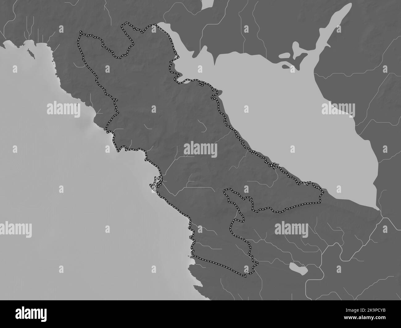 Bar, municipality of Montenegro. Grayscale elevation map with lakes and ...
