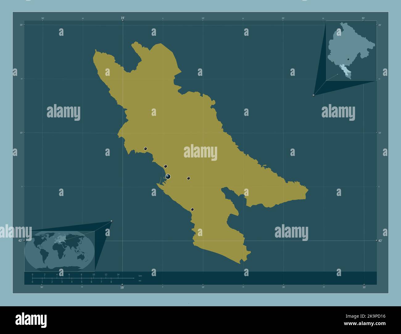 Bar Mapa Bar, municipality of Montenegro. Solid color shape. Locations of major ...