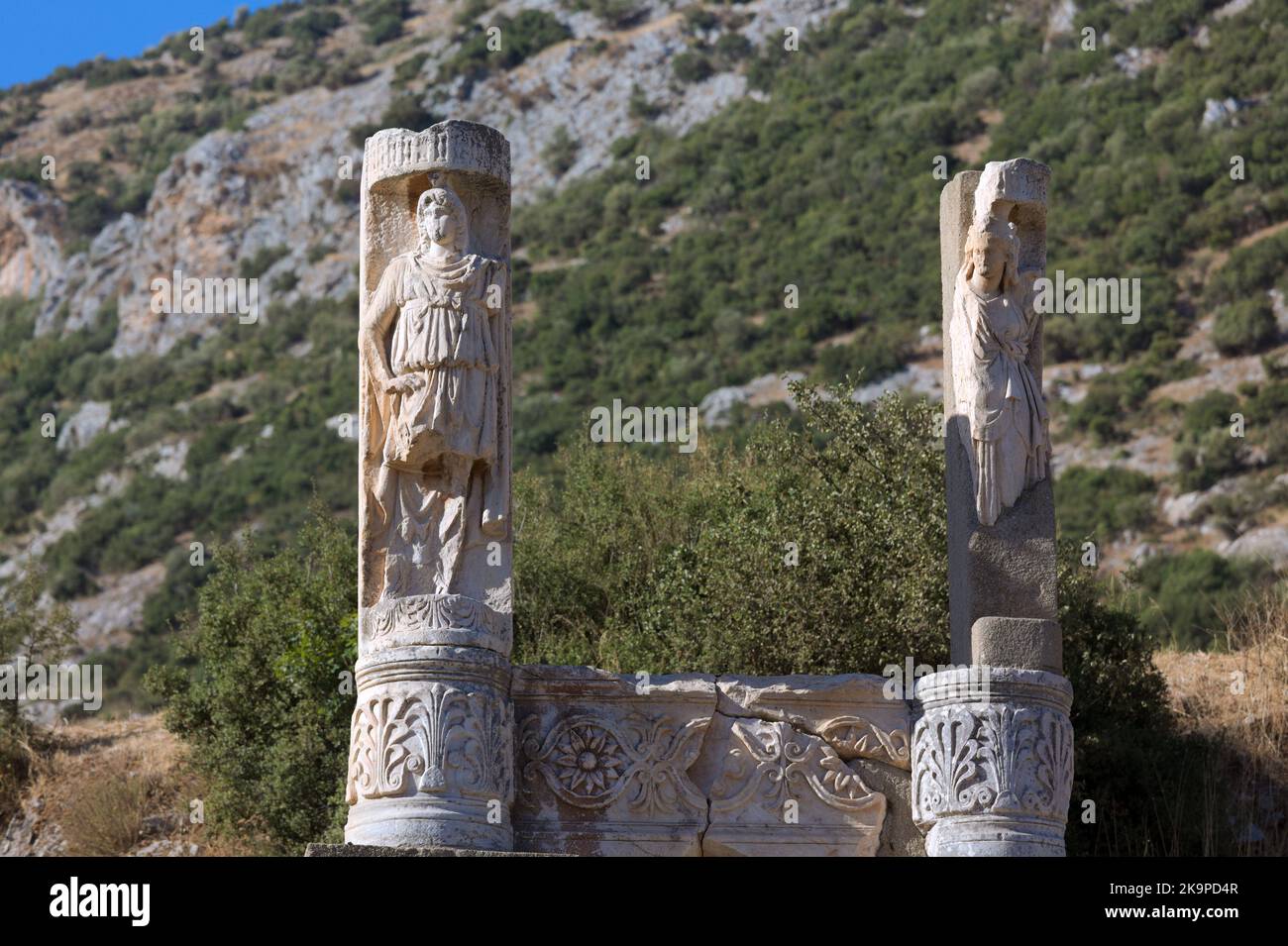 Marble sculptures in the ancient city of Ephesus, UNESCO World Heritage site near Selcuk, Turkey Stock Photo