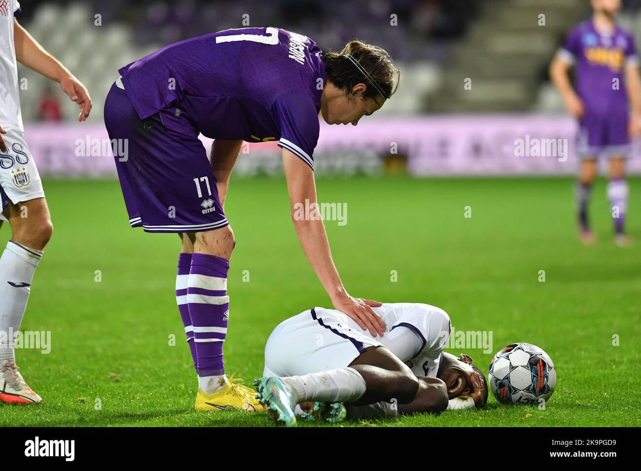Beerschot's Nokkvi Thorisson and RSCA Futures' Noah Sadiki pictured during a soccer match between K. Beerschot V.A. and RSCA Futures, Saturday 29 October 2022 in Antwerp, on day 11 of the 2022-2023 'Challenger Pro League' first division of the Belgian championship. BELGA PHOTO JILL DELSAUX Credit: Belga News Agency/Alamy Live News Stock Photo