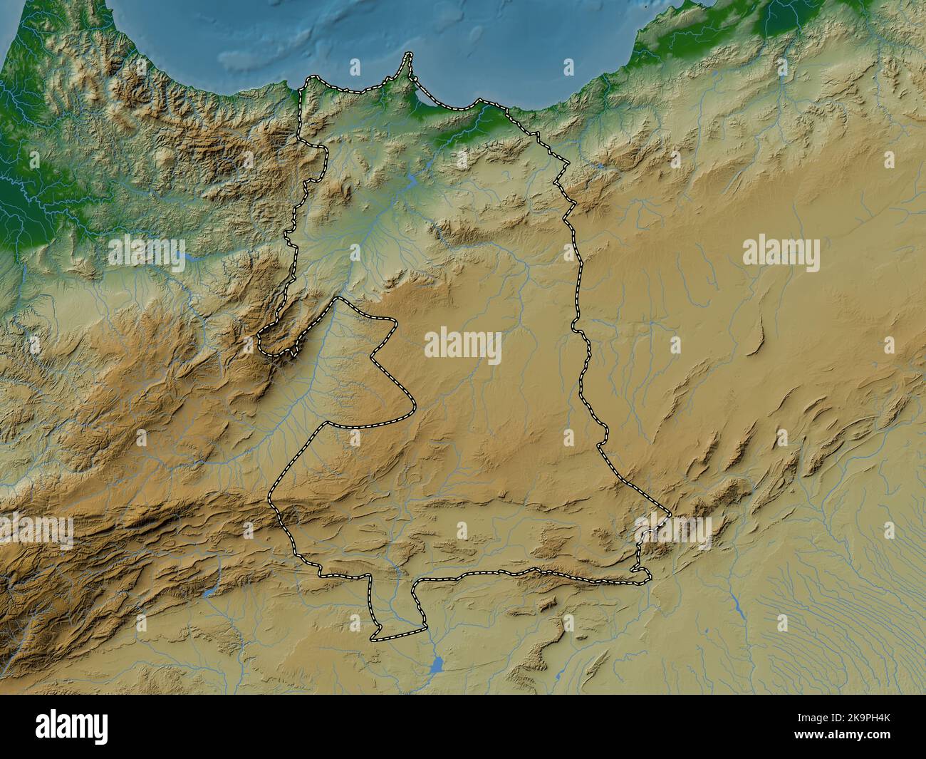 Oriental, region of Morocco. Colored elevation map with lakes and ...