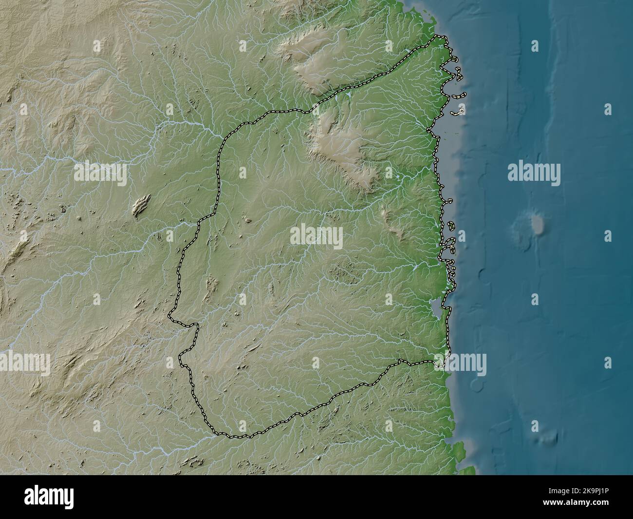 Cabo Delgado, province of Mozambique. Elevation map colored in wiki style with lakes and rivers Stock Photo