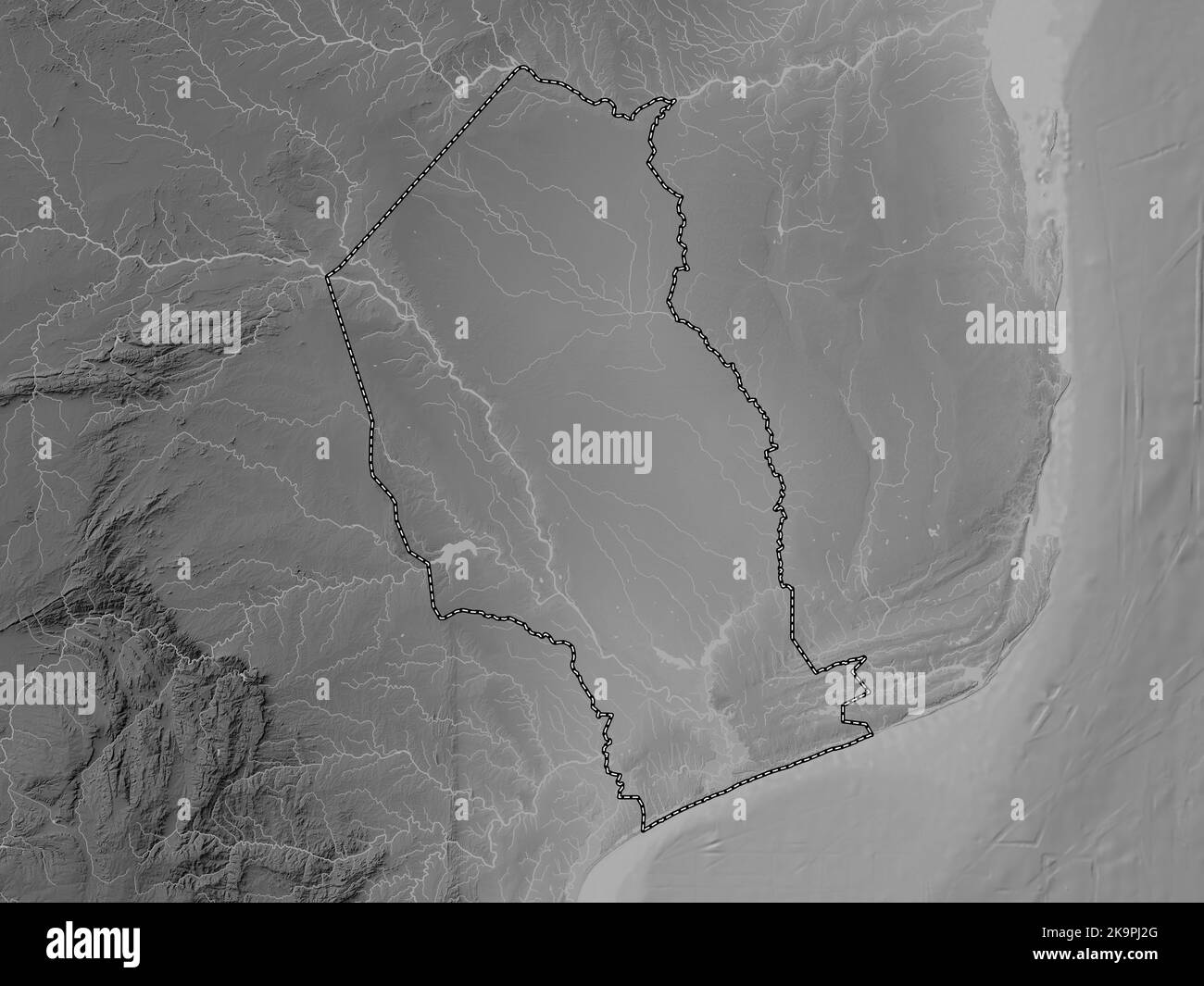 Mozambique map zoom border grayscale - Gaza Province Of Mozambique Grayscale Elevation Map With Lakes And Rivers 2K9PJ2G