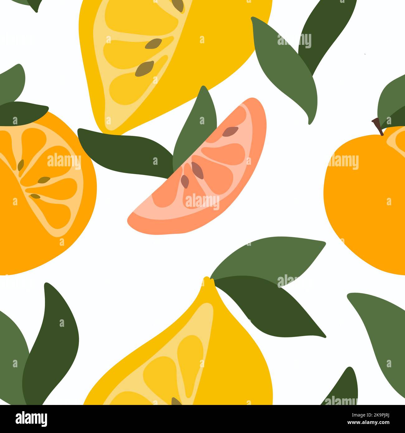 Canvas Print Lemon vector seamless pattern drawing. Summer citrus fruit  print 