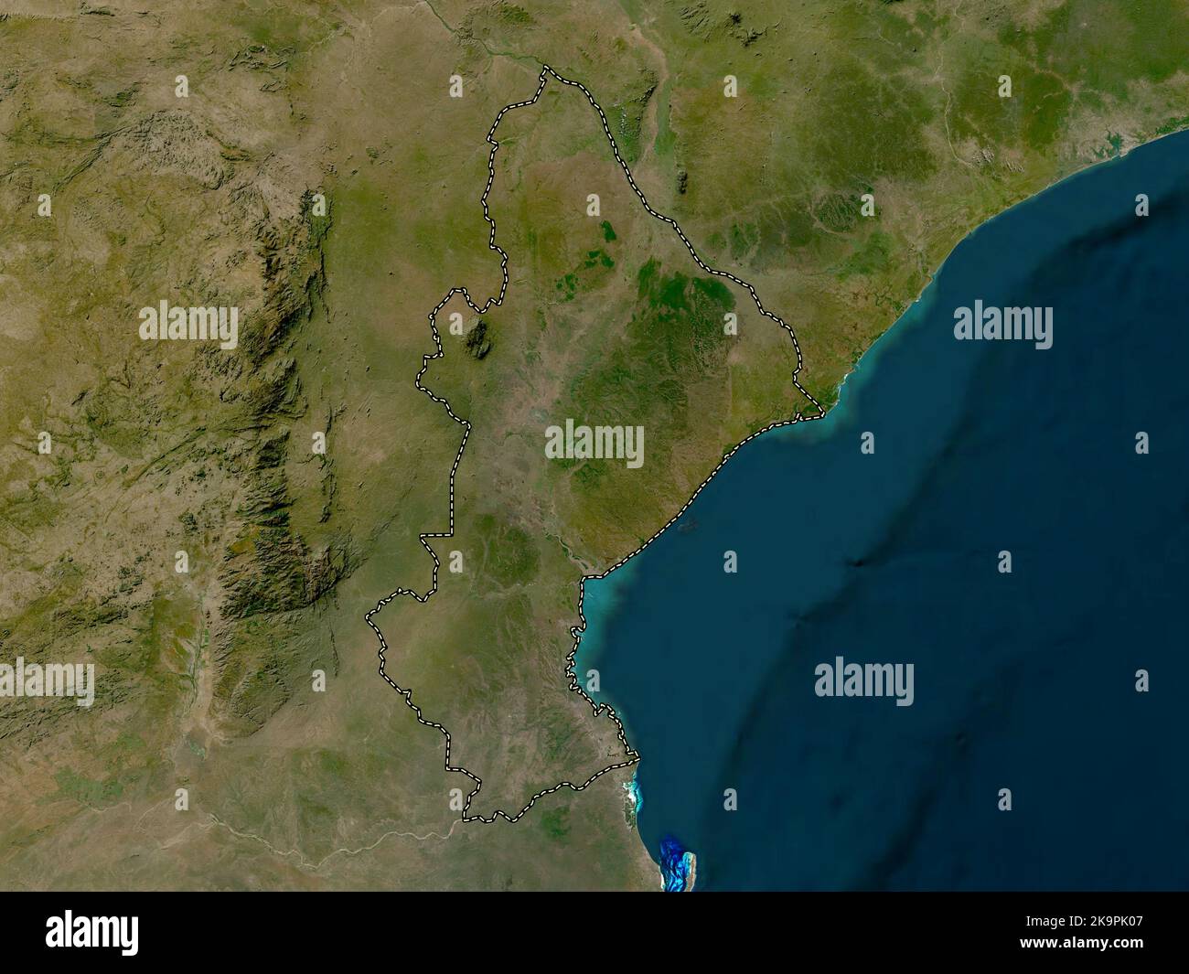 Sofala, province of Mozambique. Low resolution satellite map Stock