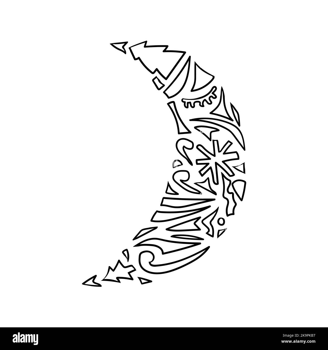 Vector image of moon in doodle style. Funny cartoon style illustration