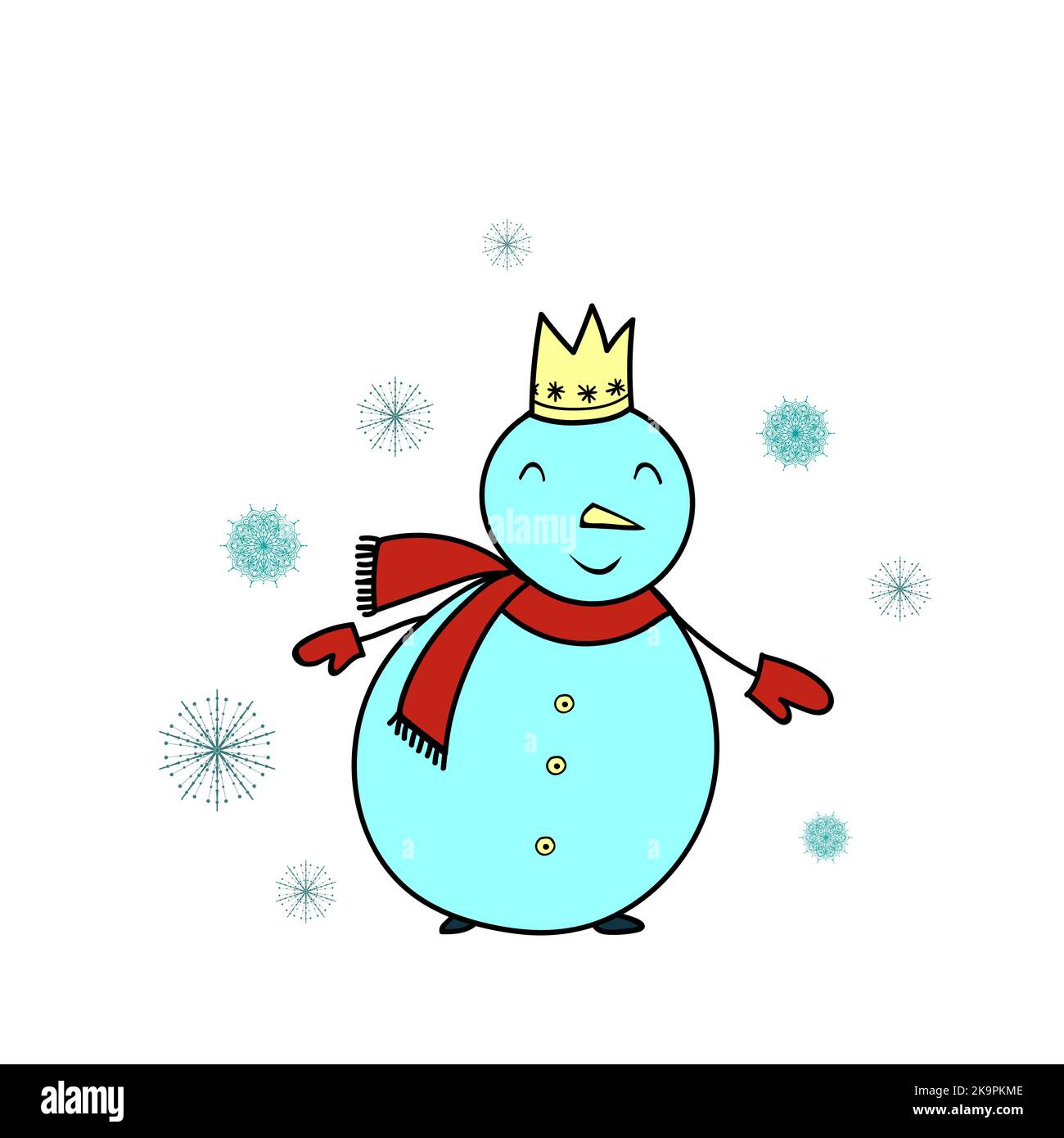 Funny snowman. Colorful image. Illustration in cartoon style for stickers, cards, invitations, stationery design Stock Vector