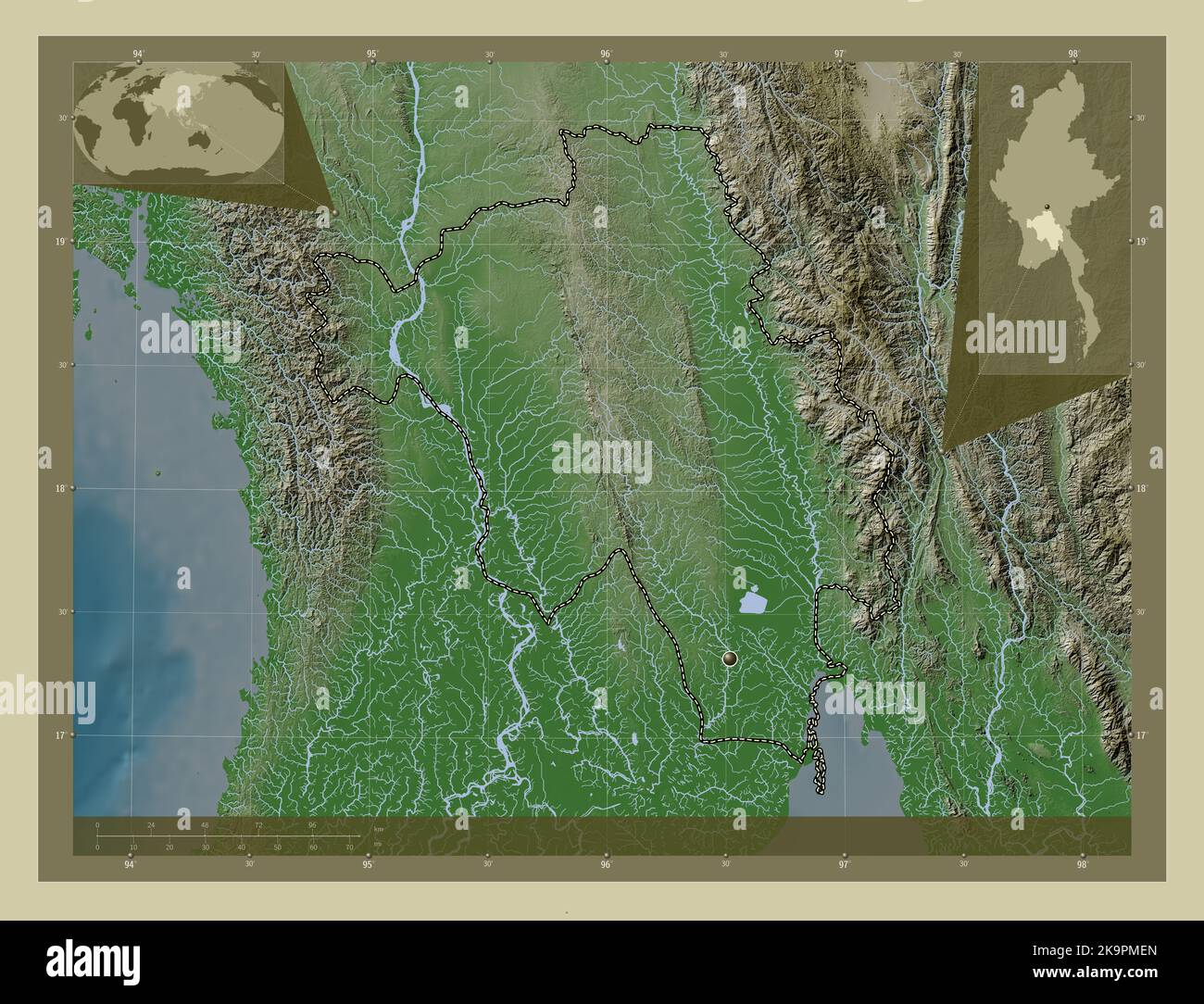 Bago Division Of Myanmar Elevation Map Colored In Wiki Style With