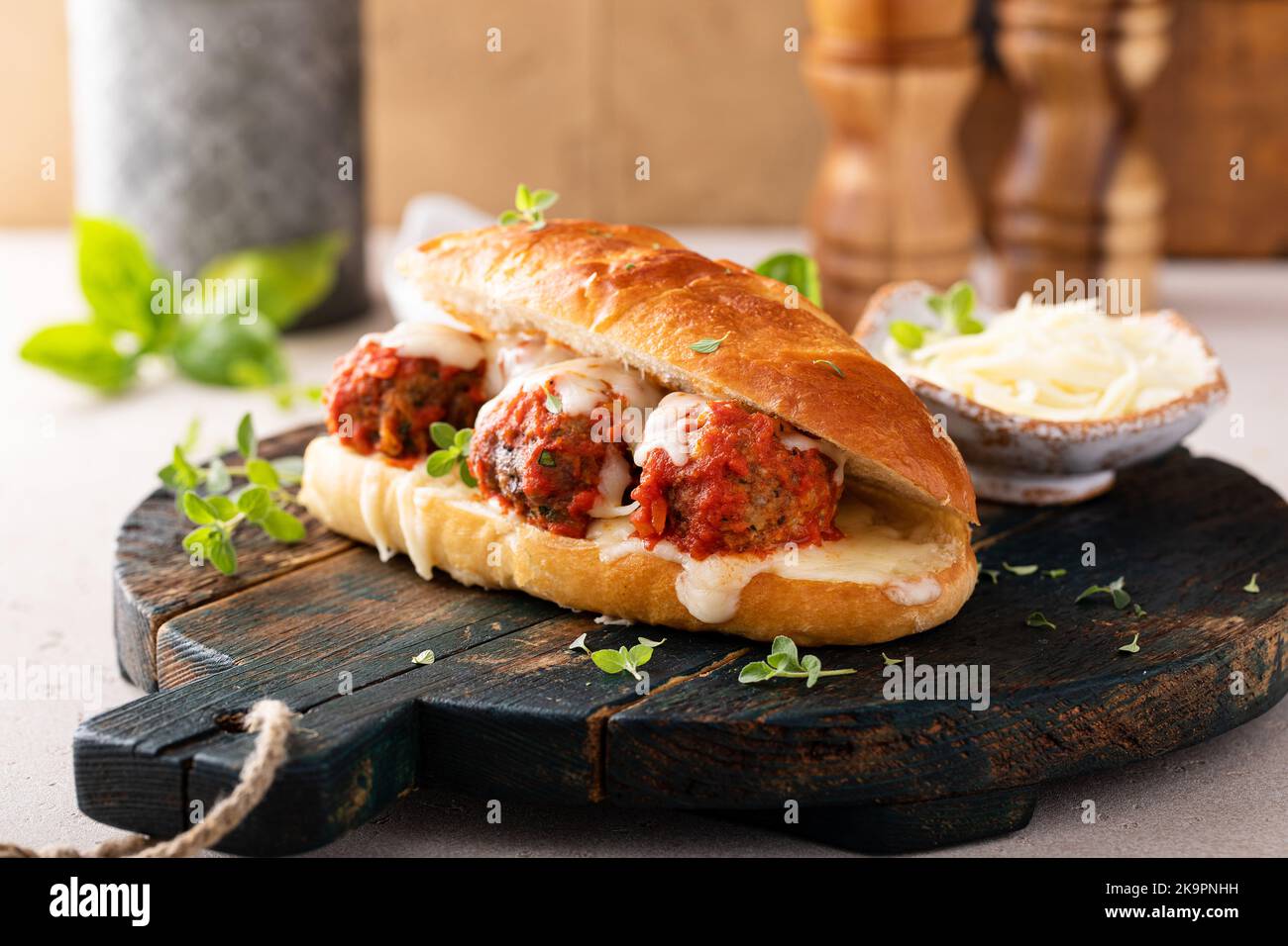 Meatball sub sandwich with marinara and mozzarella Stock Photo Alamy