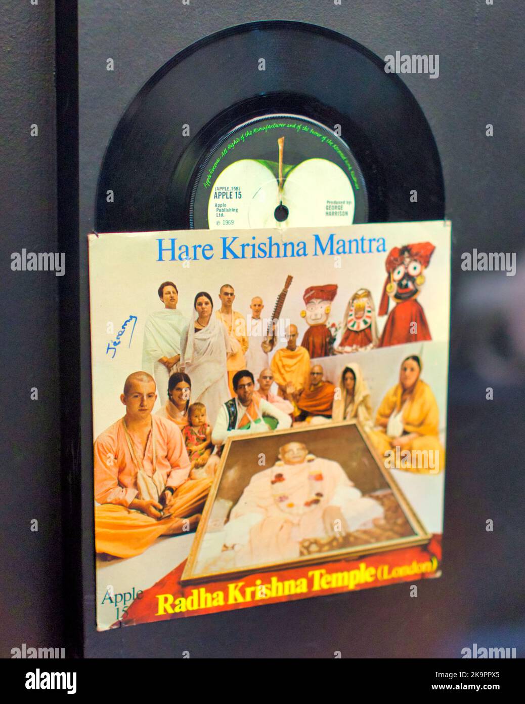 St. Mungo Museum Of Religious Life & Art Beatles label apple Hari Krishna mantra single record Stock Photo