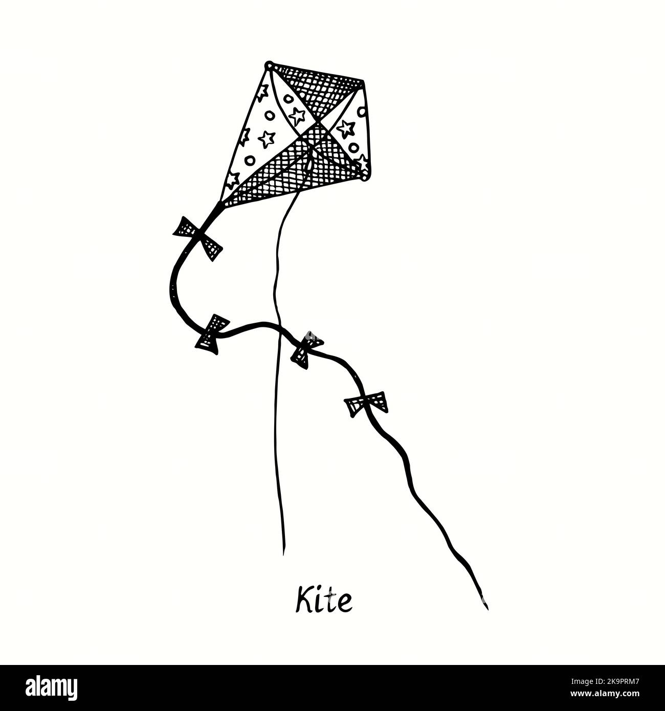 Kite. Ink black and white doodle drawing in woodcut style Stock Photo