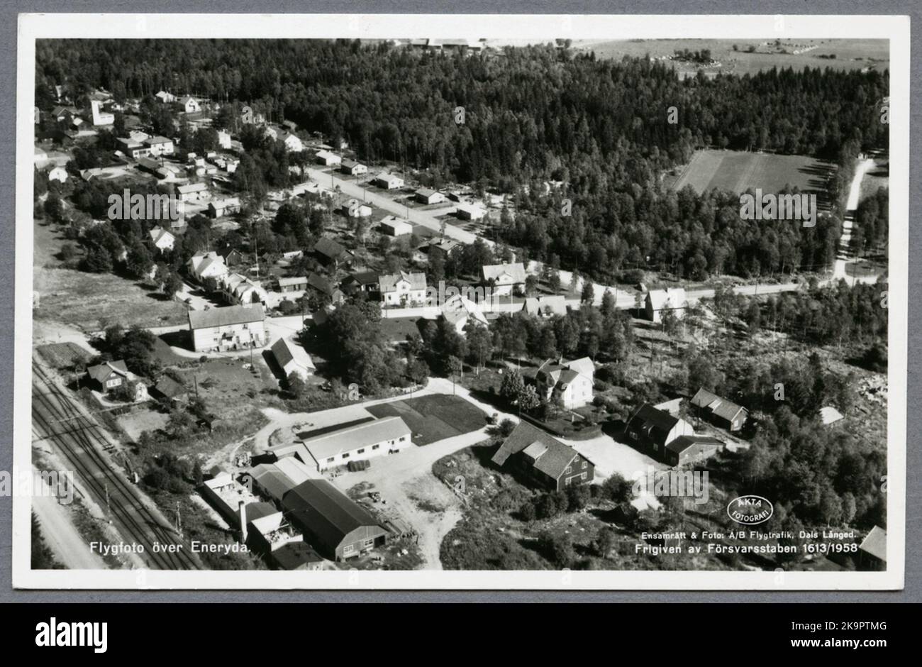 Aerial photo over Eneryda. The railway is visible to the left in the