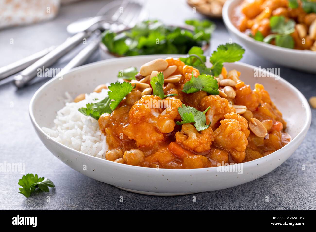 Vegan curry with cauliflower, chickpeas and butternut squash Stock ...